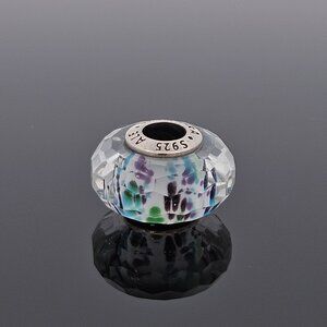 Pandora 925 Sterling Silver Murano Glass Bead Charm Green Purple White